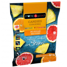 Pure&good multivitamīnu konfektes ar citrusaugļu garšu, bez pievienota cukura, 50g
